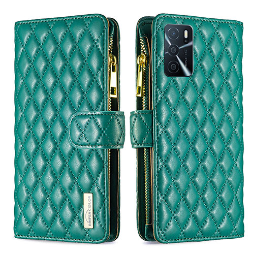 Leather Case Stands Flip Cover Holder B12F for Oppo A16 Green