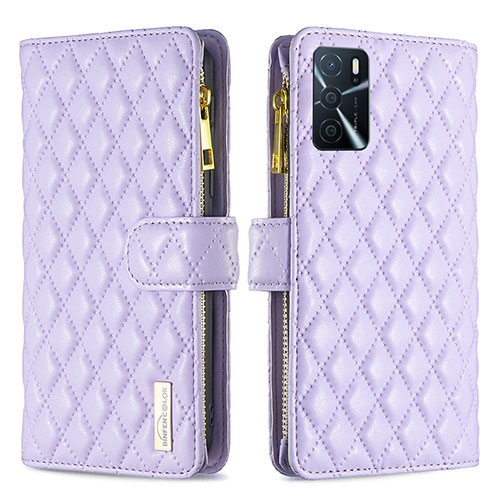 Leather Case Stands Flip Cover Holder B12F for Oppo A16 Purple