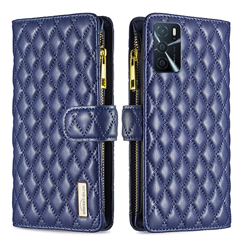 Leather Case Stands Flip Cover Holder B12F for Oppo A16s Blue