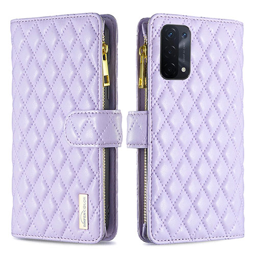 Leather Case Stands Flip Cover Holder B12F for Oppo A54 5G Purple