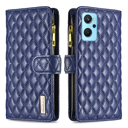 Leather Case Stands Flip Cover Holder B12F for Oppo A96 4G Blue