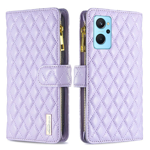 Leather Case Stands Flip Cover Holder B12F for Oppo A96 4G Purple