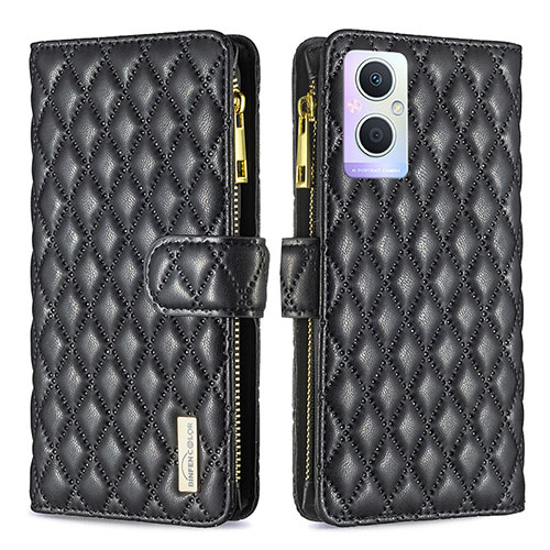 Leather Case Stands Flip Cover Holder B12F for Oppo F21 Pro 5G Black