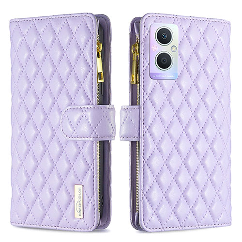 Leather Case Stands Flip Cover Holder B12F for Oppo F21 Pro 5G Purple