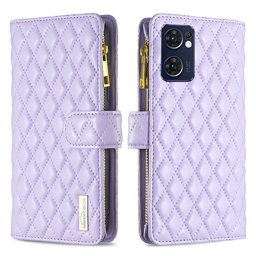 Leather Case Stands Flip Cover Holder B12F for Oppo Find X5 Lite 5G Purple