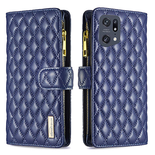 Leather Case Stands Flip Cover Holder B12F for Oppo Find X5 Pro 5G Blue