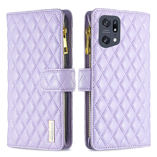 Leather Case Stands Flip Cover Holder B12F for Oppo Find X5 Pro 5G Purple