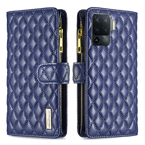 Leather Case Stands Flip Cover Holder B12F for Oppo Reno5 F Blue