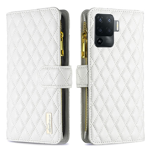 Leather Case Stands Flip Cover Holder B12F for Oppo Reno5 F White