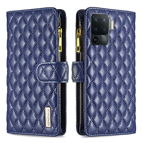 Leather Case Stands Flip Cover Holder B12F for Oppo Reno5 Lite Blue
