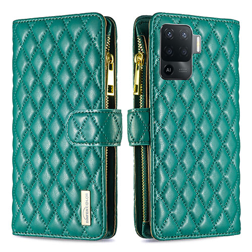 Leather Case Stands Flip Cover Holder B12F for Oppo Reno5 Lite Green