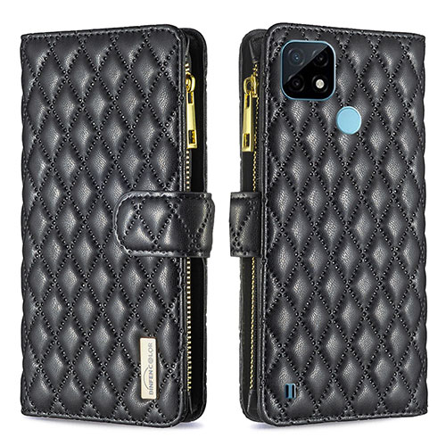 Leather Case Stands Flip Cover Holder B12F for Realme C21 Black