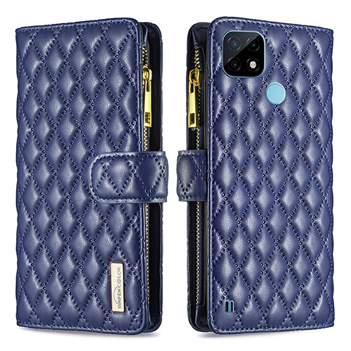 Leather Case Stands Flip Cover Holder B12F for Realme C21 Blue