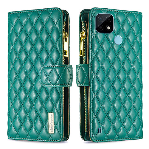 Leather Case Stands Flip Cover Holder B12F for Realme C21 Green