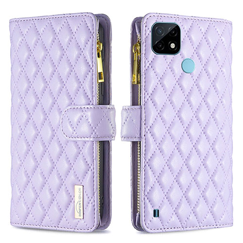 Leather Case Stands Flip Cover Holder B12F for Realme C21 Purple