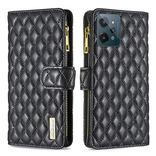 Leather Case Stands Flip Cover Holder B12F for Realme C31 Black