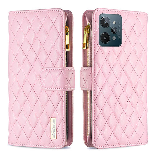 Leather Case Stands Flip Cover Holder B12F for Realme C31 Rose Gold