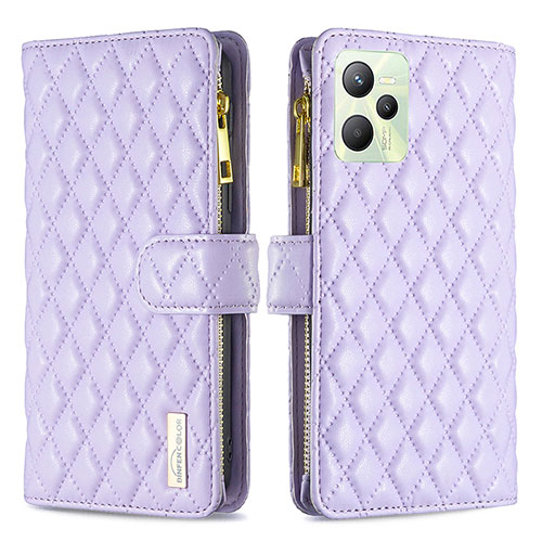 Leather Case Stands Flip Cover Holder B12F for Realme Narzo 50A Prime Purple