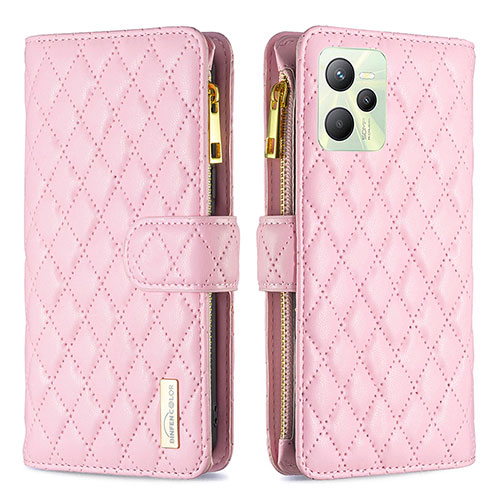 Leather Case Stands Flip Cover Holder B12F for Realme Narzo 50A Prime Rose Gold