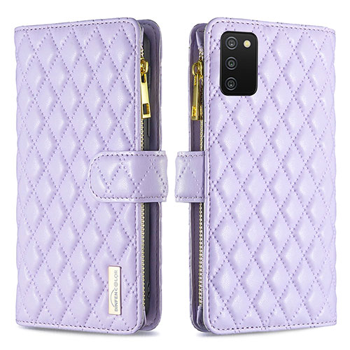 Leather Case Stands Flip Cover Holder B12F for Samsung Galaxy A02s Purple