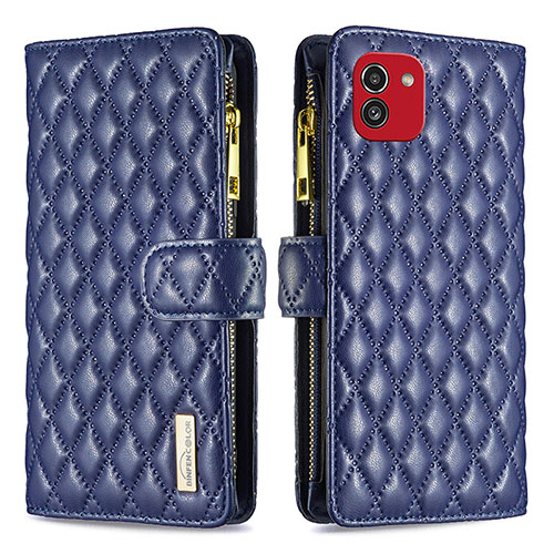 Leather Case Stands Flip Cover Holder B12F for Samsung Galaxy A03 Blue