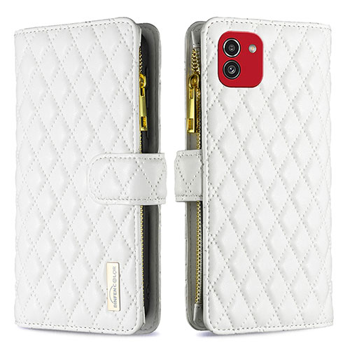 Leather Case Stands Flip Cover Holder B12F for Samsung Galaxy A03 White