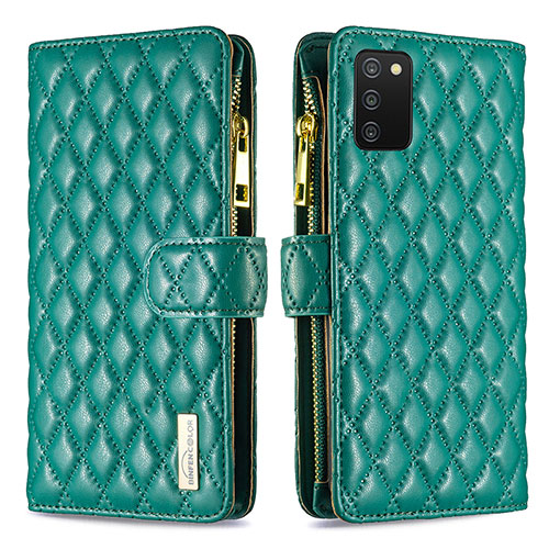 Leather Case Stands Flip Cover Holder B12F for Samsung Galaxy A03s Green