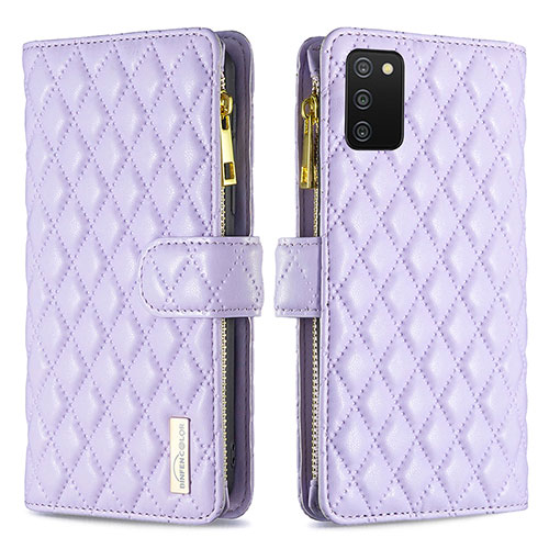 Leather Case Stands Flip Cover Holder B12F for Samsung Galaxy A03s Purple