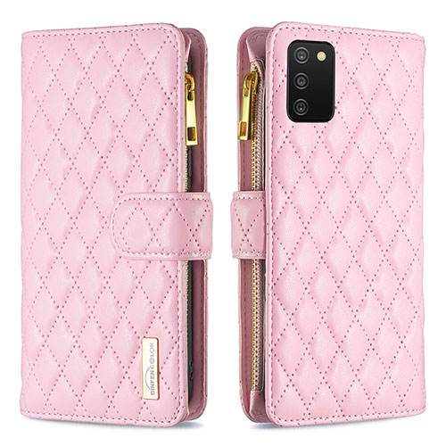 Leather Case Stands Flip Cover Holder B12F for Samsung Galaxy A03s Rose Gold