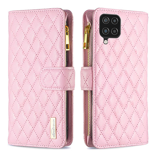 Leather Case Stands Flip Cover Holder B12F for Samsung Galaxy A12 5G Rose Gold