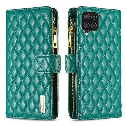 Leather Case Stands Flip Cover Holder B12F for Samsung Galaxy A12 Green