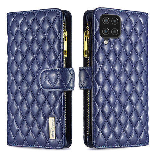 Leather Case Stands Flip Cover Holder B12F for Samsung Galaxy A12 Nacho Blue