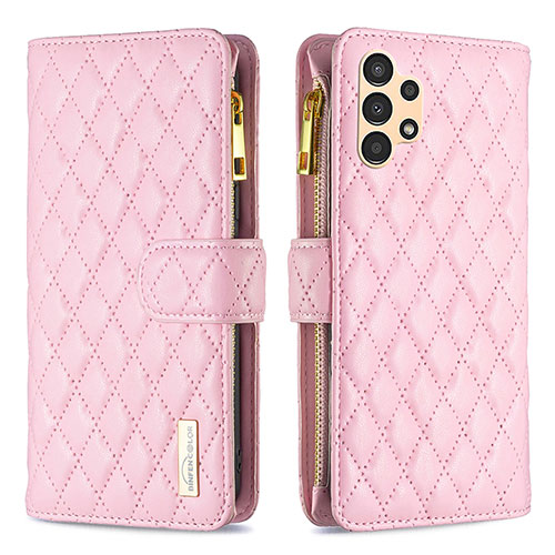 Leather Case Stands Flip Cover Holder B12F for Samsung Galaxy A13 4G Rose Gold