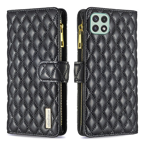 Leather Case Stands Flip Cover Holder B12F for Samsung Galaxy A22 5G Black