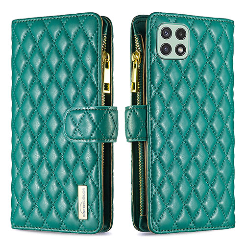 Leather Case Stands Flip Cover Holder B12F for Samsung Galaxy A22 5G Green