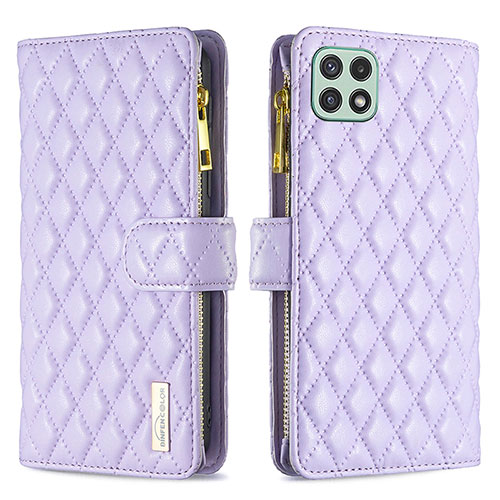 Leather Case Stands Flip Cover Holder B12F for Samsung Galaxy A22s 5G Purple