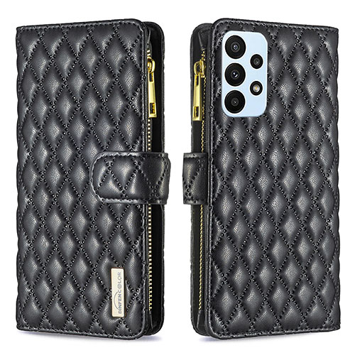 Leather Case Stands Flip Cover Holder B12F for Samsung Galaxy A23 4G Black