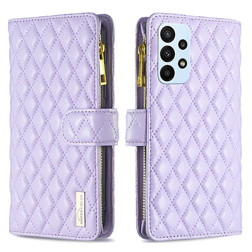 Leather Case Stands Flip Cover Holder B12F for Samsung Galaxy A23 4G Purple