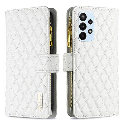 Leather Case Stands Flip Cover Holder B12F for Samsung Galaxy A23 4G White