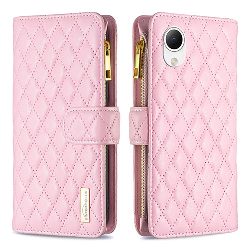 Leather Case Stands Flip Cover Holder B12F for Samsung Galaxy A23e 5G Rose Gold