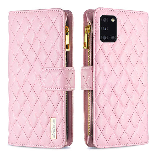 Leather Case Stands Flip Cover Holder B12F for Samsung Galaxy A31 Rose Gold
