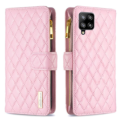 Leather Case Stands Flip Cover Holder B12F for Samsung Galaxy A42 5G Rose Gold