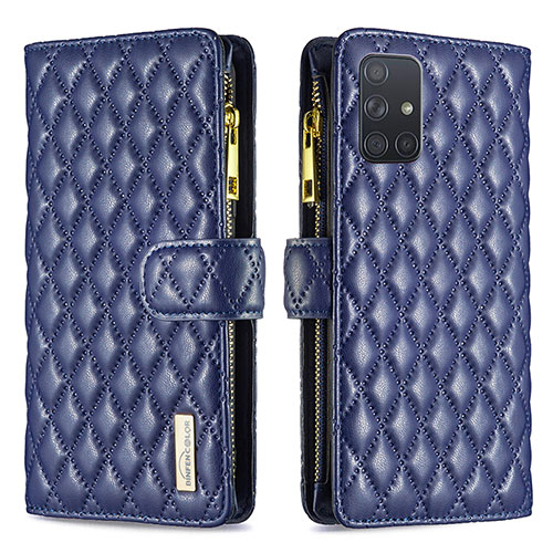 Leather Case Stands Flip Cover Holder B12F for Samsung Galaxy A71 4G A715 Blue