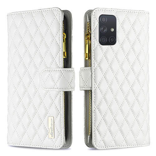 Leather Case Stands Flip Cover Holder B12F for Samsung Galaxy A71 4G A715 White