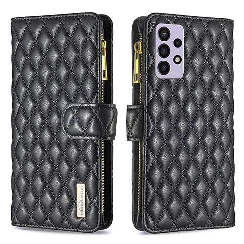 Leather Case Stands Flip Cover Holder B12F for Samsung Galaxy A72 4G Black