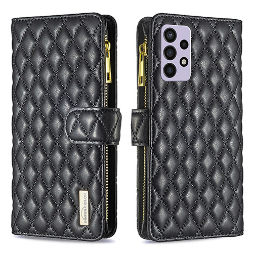 Leather Case Stands Flip Cover Holder B12F for Samsung Galaxy A72 5G Black