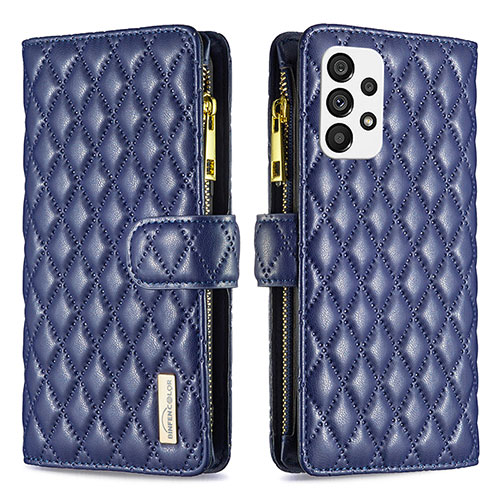 Leather Case Stands Flip Cover Holder B12F for Samsung Galaxy A73 5G Blue