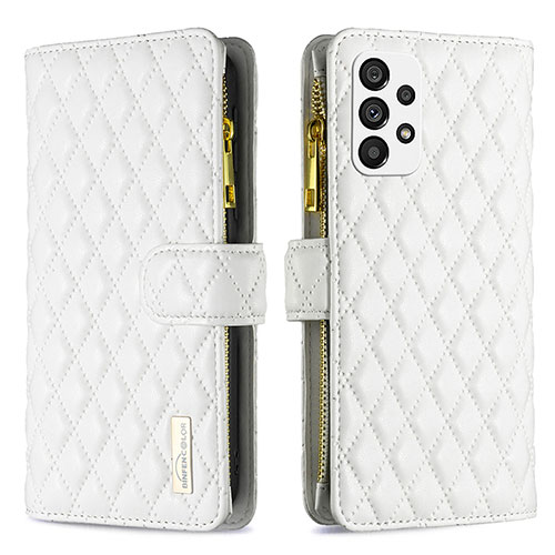 Leather Case Stands Flip Cover Holder B12F for Samsung Galaxy A73 5G White