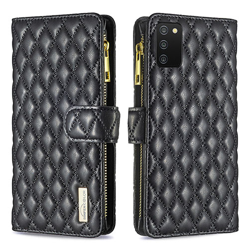 Leather Case Stands Flip Cover Holder B12F for Samsung Galaxy F02S SM-E025F Black