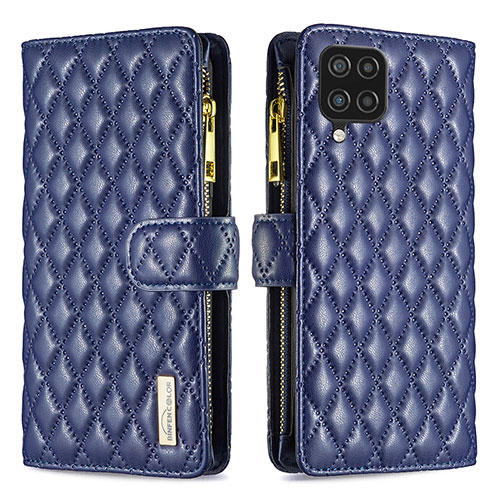 Leather Case Stands Flip Cover Holder B12F for Samsung Galaxy F12 Blue